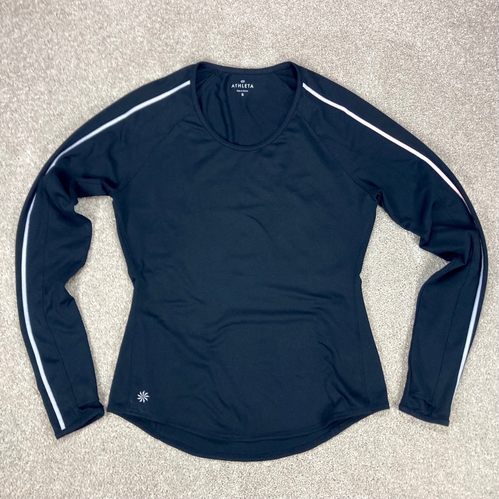 Athleta Running Wild Long Sleeve Top Womens S Black Athletic Sporty Gym Pullover